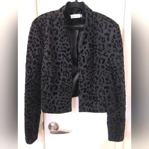Calvin Klein Leopard Cheetah Animal Print Cropped Blazer Jacket Black Size Large
